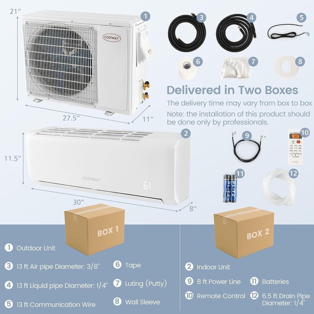 12000BTU Mini Split AC/Heating System, SIMOE 21 SEER2 208-230V Mini Split Air Conditioner, Ductless Air Conditioner  Heater with 1 Ton Heat Pump and Inverter, Wall-mounted AC, Cools Up to 750 Sq. Ft