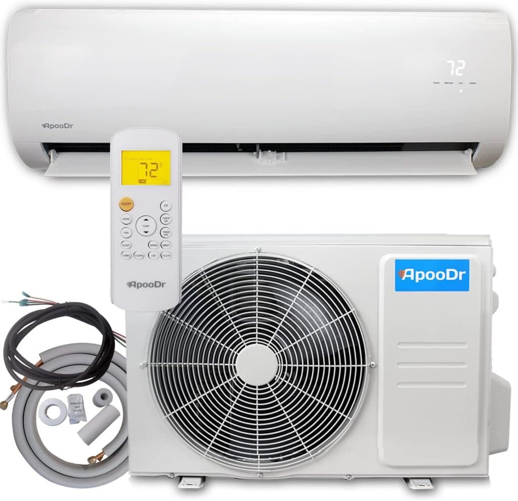 ApooDr 12000 BTU Mini Split Air Conditioner Ductless Inverter System 17.4 SEER2 with Heat Pump 110V 1 Ton,with Installation Kit