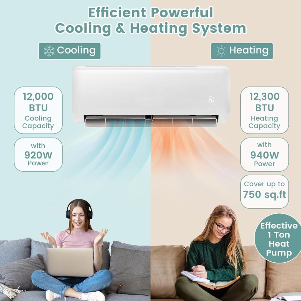 ARLIME 12000 BTU Split Air Conditioner, 21 SEER Energy Efficient Air Conditioner with Remote Control, Rooms Cooling Up to 750 Sq. Ft,Split-system Air Conditioner with Inverter Heat Pump Full Set, White : Home  Kitchen