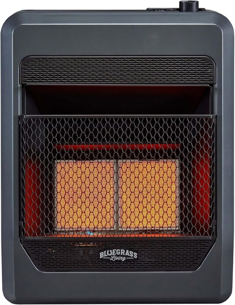 Bluegrass Living B20TNIR-BB Ventless Natural Gas Infrared Space Heater with Thermostat Control for Home  Office, 20000 BTU, Heats Up to 950 Sq. Ft., Includes Wall Mount, Base Feet, and Blower, Black