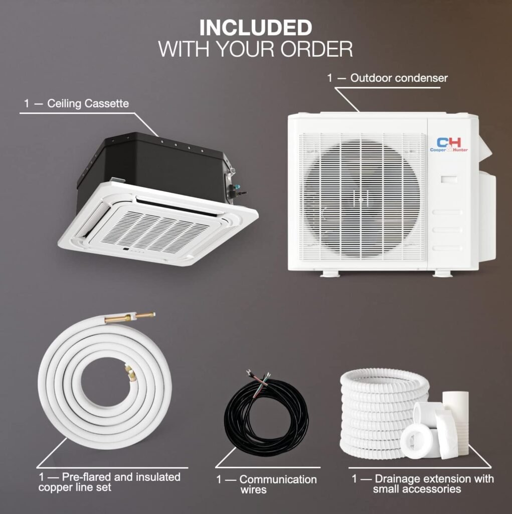 Cooper  Hunter 12,000 BTU Ceiling Cassette Ductless Mini Split AC/Heating System with Heat Pump Wall Thermostat and Installation Kit