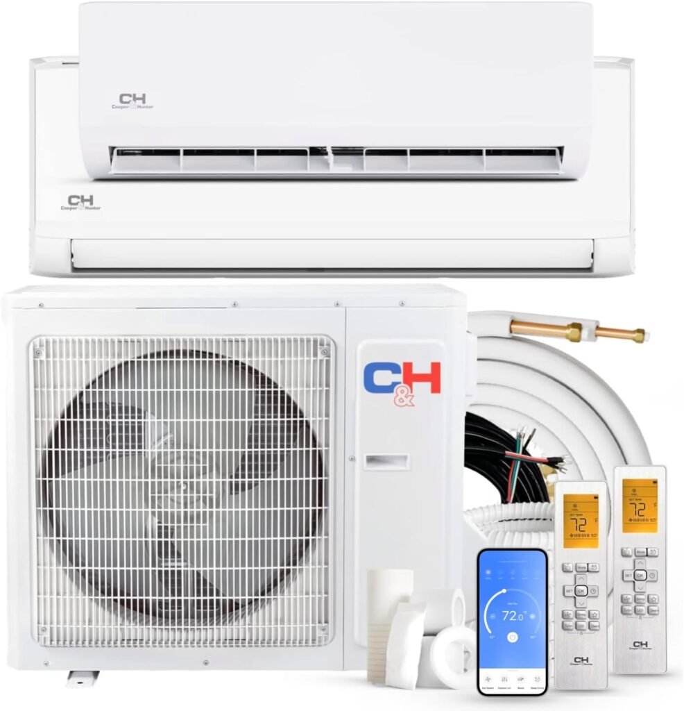 Cooper  Hunter Dual Zone 12000 +18000 BTU, 24.6 SEER2, Ductless Mini Split Air Conditioner Heat Pump Full Set with 25ft Installation Kits (28,000 BTU Condenser)