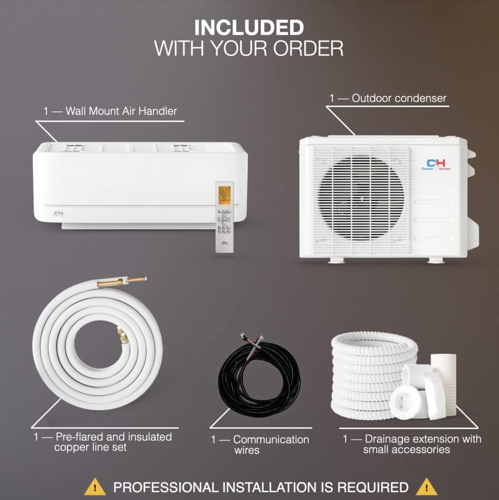 Cooper  Hunter MIA Series, Mini Split Air Conditioner and Heater, 12,000 BTU, 115V, 20.8 SEER2, Wall Mount Ductless Inverter Heat Pump System, Including 16ft Installation kit