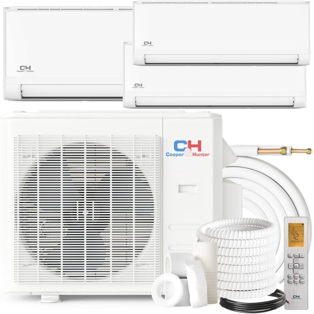 Cooper  Hunter OLIVIA Series Tri 3 Zone 6000 9000 18000 BTU 23.8 SEER Multi Zone Ductless Mini Split Air Conditioner and Heater Full Set with 25ft Installation Kits