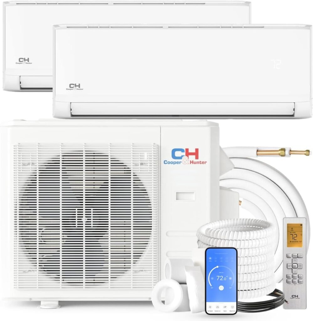 CooperHunter 18,000 BTU Dual Zone Mini Split AC/Heating System 6,000 + 12,000 BTU, 22.9 SEER2, Wall Mount Ductless Air to Air Inverter Including Installation Kits