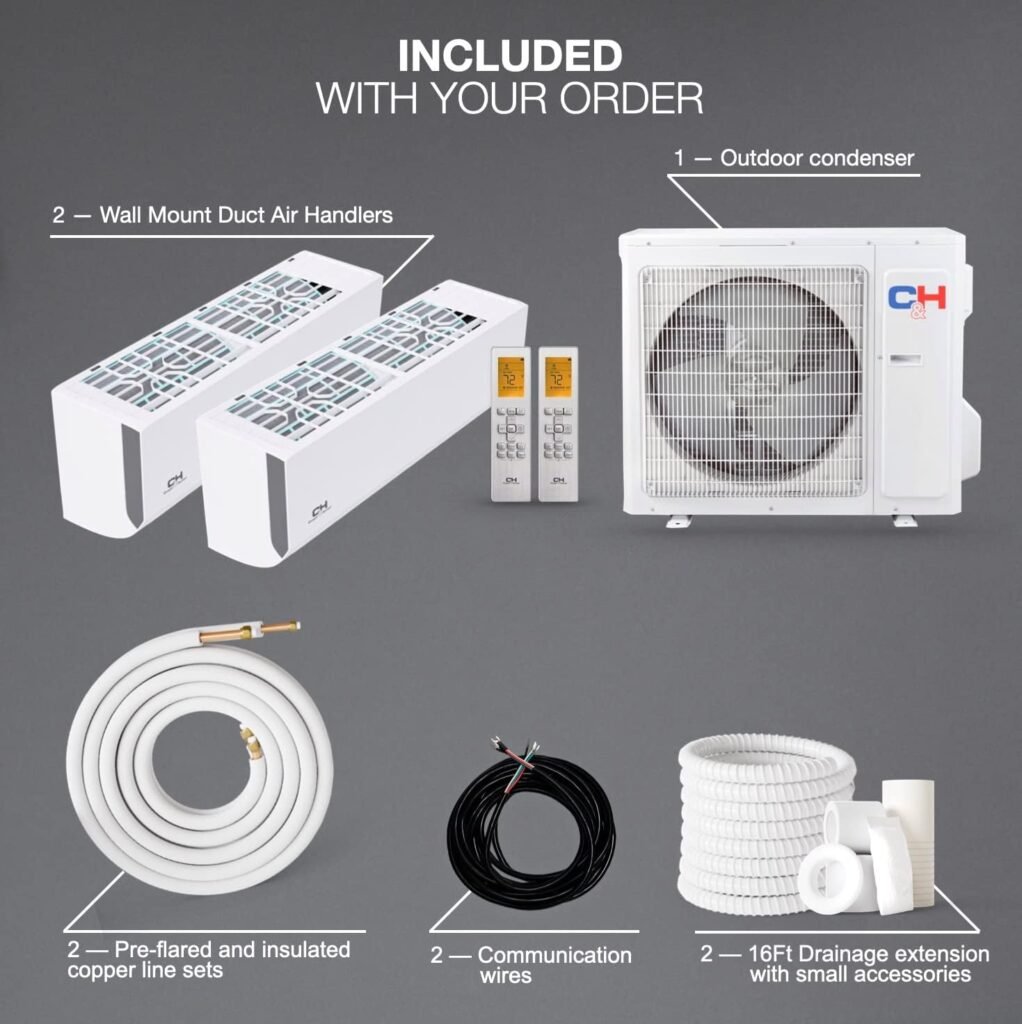 CooperHunter 19,000 BTU Hyper Cooling and Heating Dual 2 Zone 9,000 BTU + 9,000 BTU Wall Mount Ductless Mini Split Heat Pump Air Conditioning System with Installation Kits