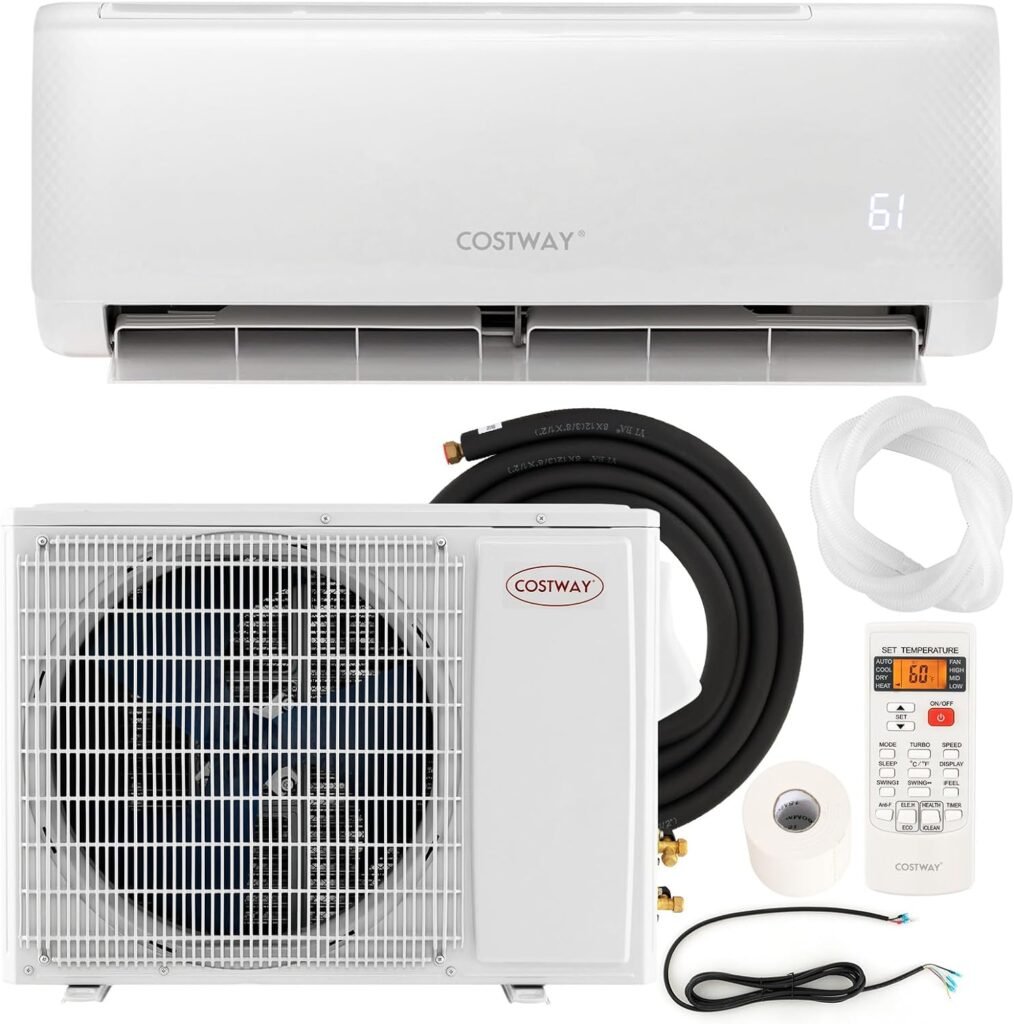 COSTWAY 12,000 BTU Mini Split Air Conditioner, with Heat Pump, 21 SEER2 Inverter, 24H Timer, Auto Clean, Remote Control for Rooms up to 750 Sq.Ft, 208-230V (12000BTU, 208-230V, 21 SEER2)