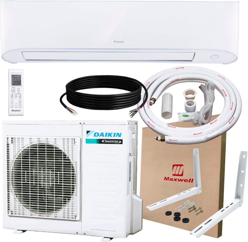 DAIKIN 18,000 BTU 17 SEER Wall-Mounted Ductless Mini-Split A/C Heat Pump System with Maxwell Wall Mounting Bracket and 15 Installation Kit 230V