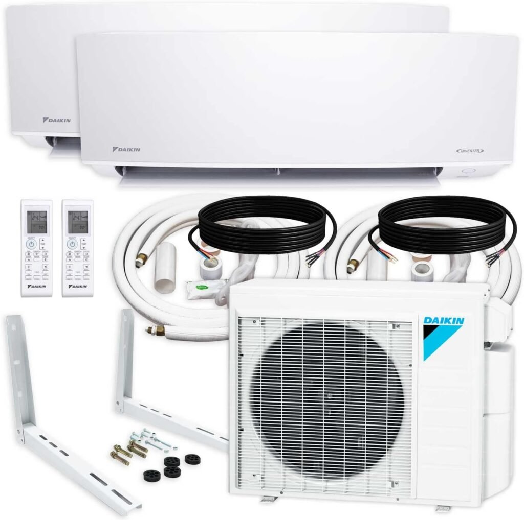 Daikin 2-Zone (12,000 BTU +12,000 BTU) CIRRA Series Mini Split Air Conditioner Heat Pump System with Maxwell 15 ft. Installation Kit and Wall Bracket