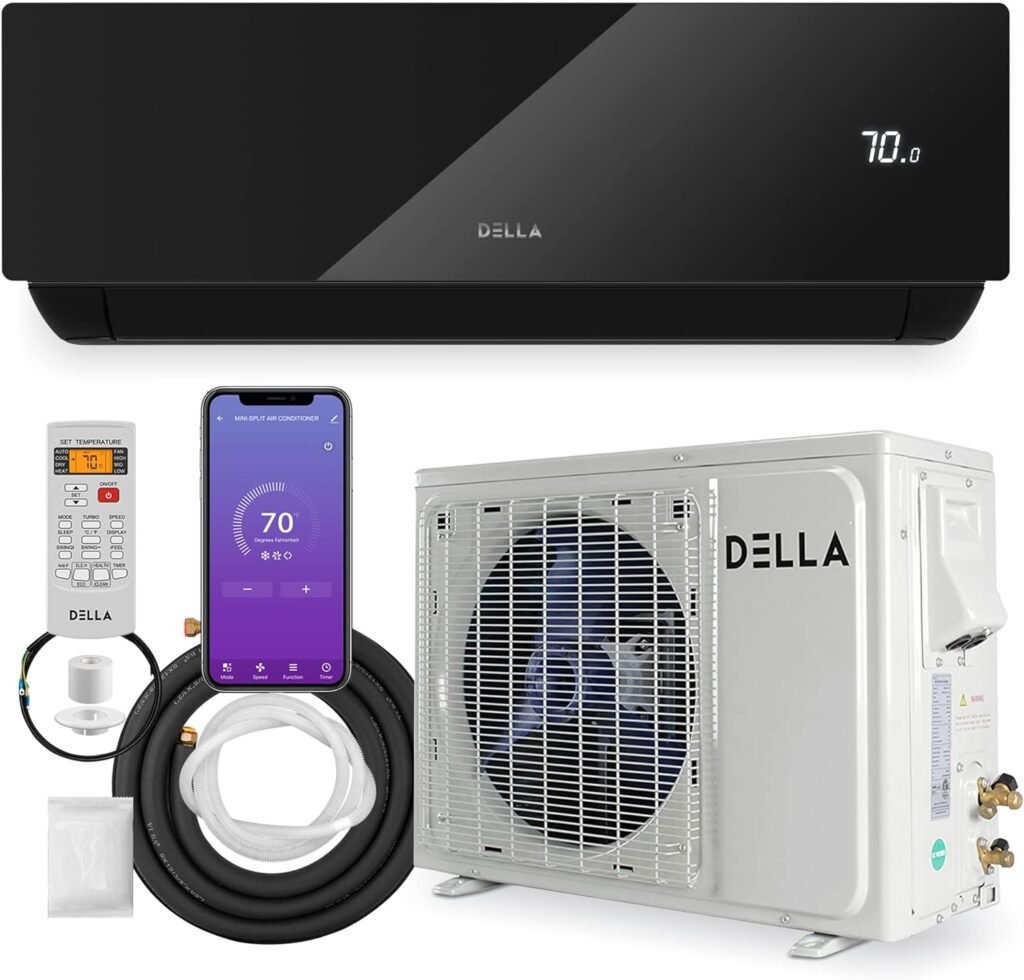 DELLA 12000 BTU Mini Split 20 SEER2 Cools Up to 550 Sq.Ft Energy Saving Wifi Split Air Conditioner  Heater Ductless Pre-Charged Inverter System with 1 Ton Heat Pump(JPB Series with R32 refrigerant)