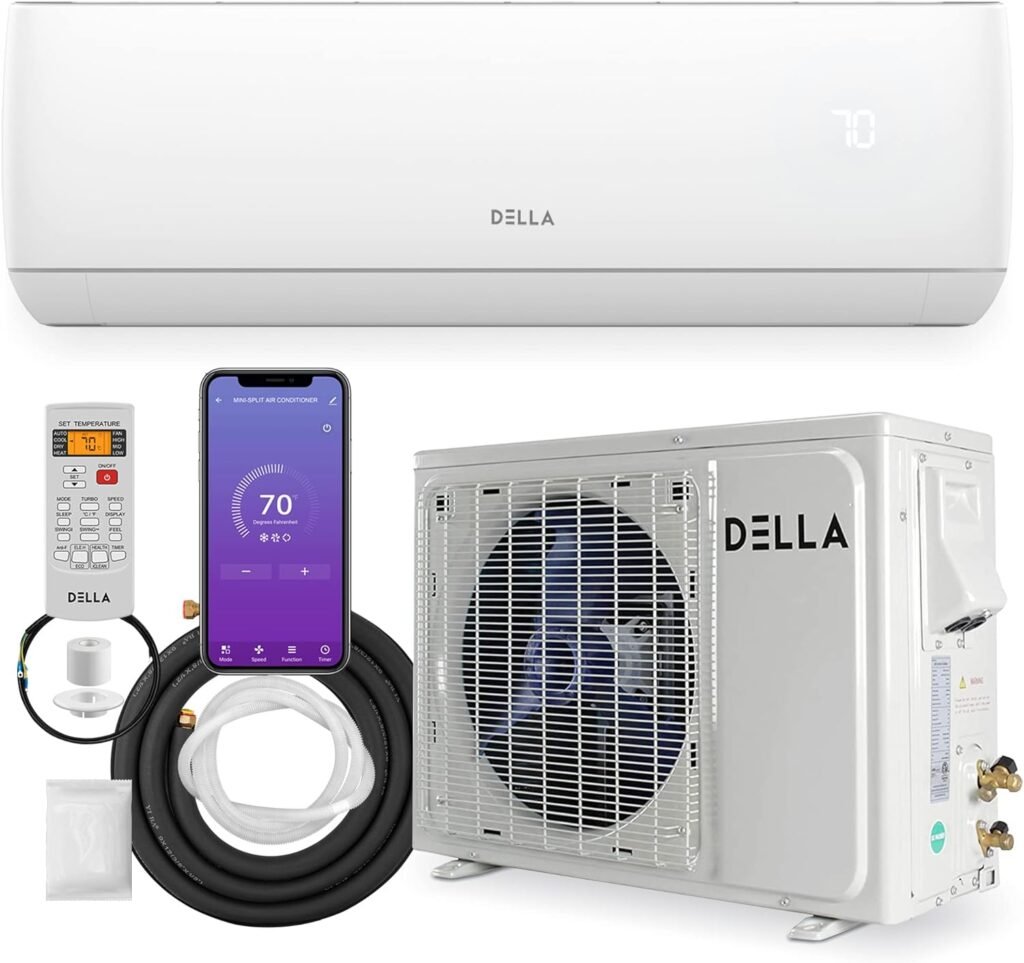 DELLA 12000 BTU Mini Split AC 17 SEER2 Cools Up to 550 Sq.Ft 208-230V Wifi Enabled Air Conditioner  Heater Ductless Inverter System with 1 Ton Pre-Charged Heat Pump (R32 Refrigerant) (JA Series)