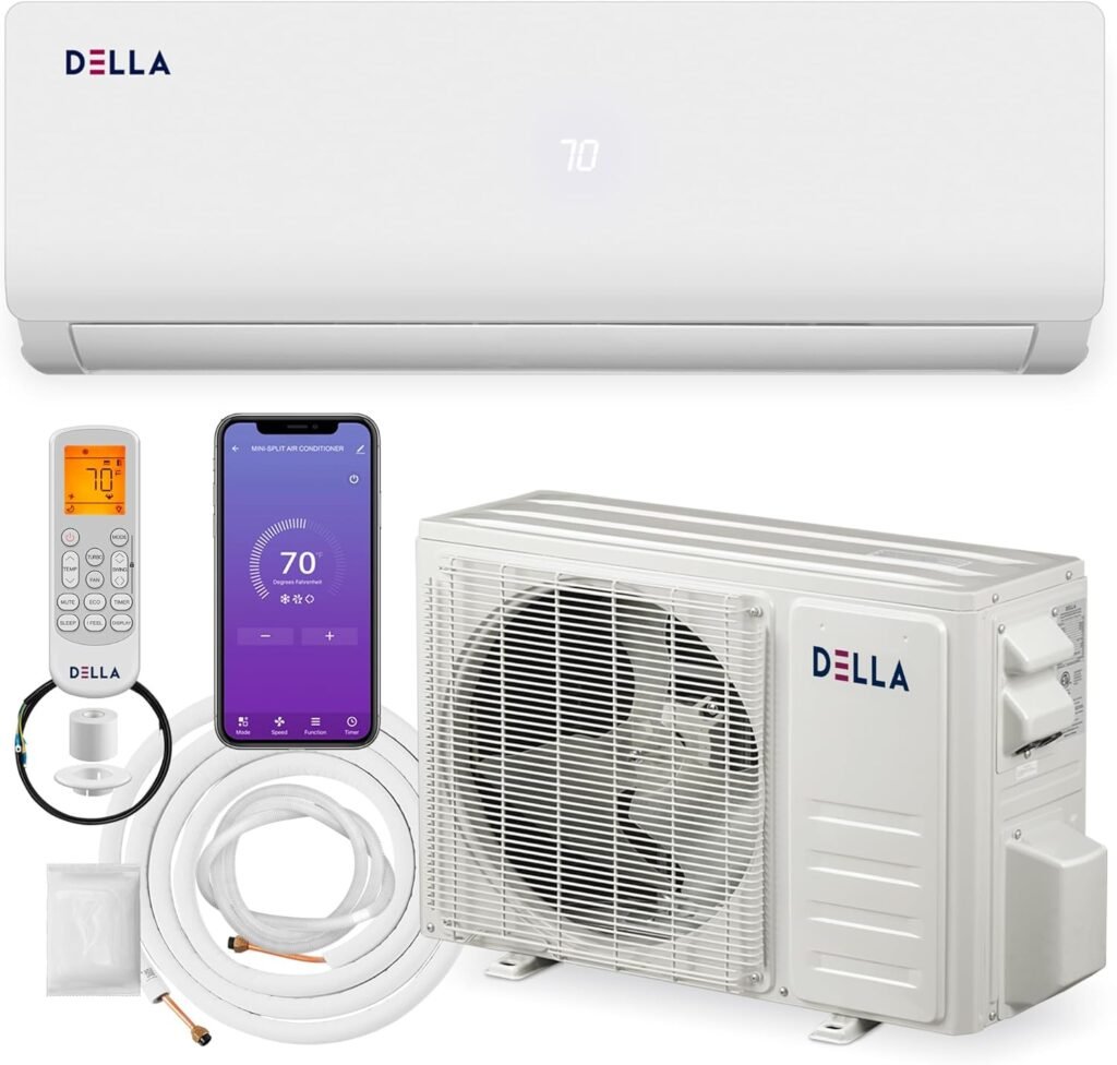 DELLA 18000 BTU Wifi Enabled 19 SEER2 Cools Up to 1000 Sq.Ft Energy Efficient Mini Split Air Conditioner  Heater Ductless Inverter System with 1.5 Ton Heat Pump Pre-Charged  16.4ft Installation Kits