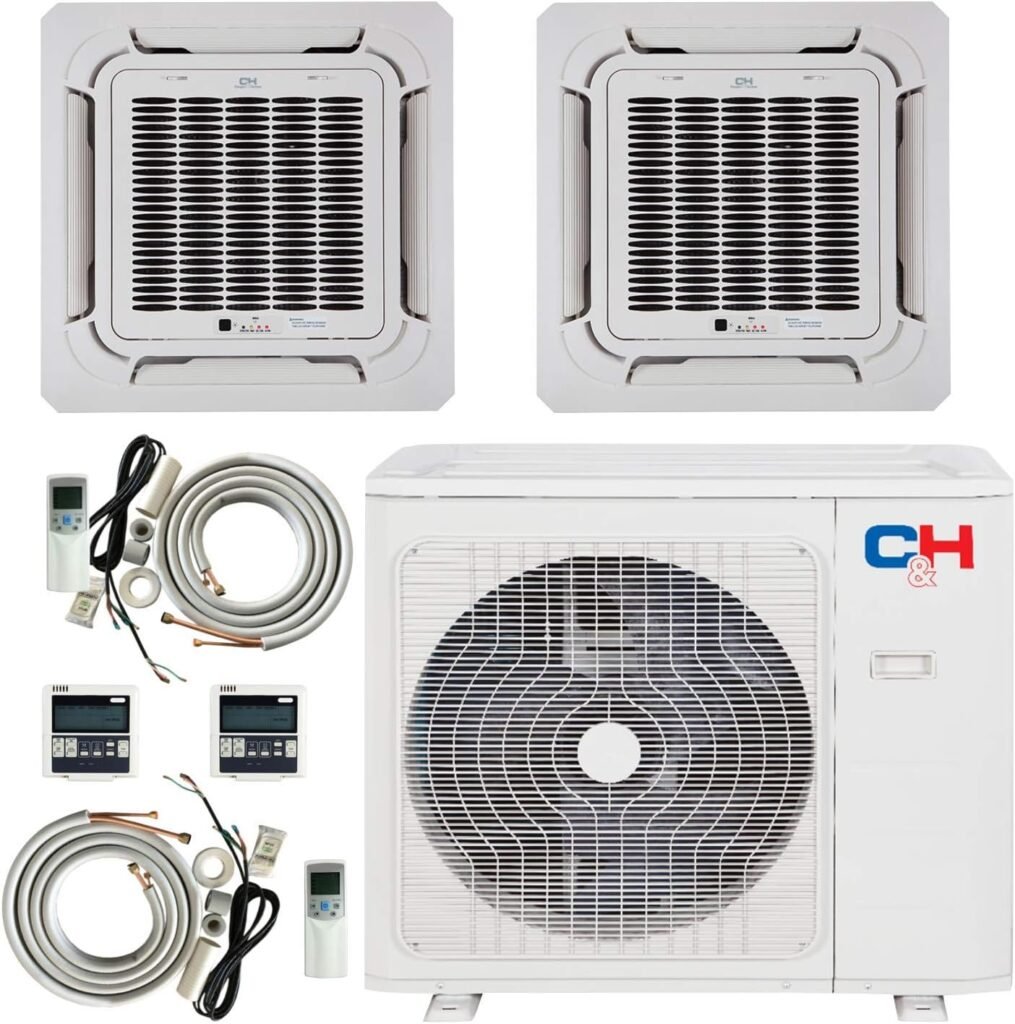 Dual 2 Zone 9000 12000 Ductless Mini Split Ceiling Cassette Air Conditioner Heat Pump Multi Sophia Series