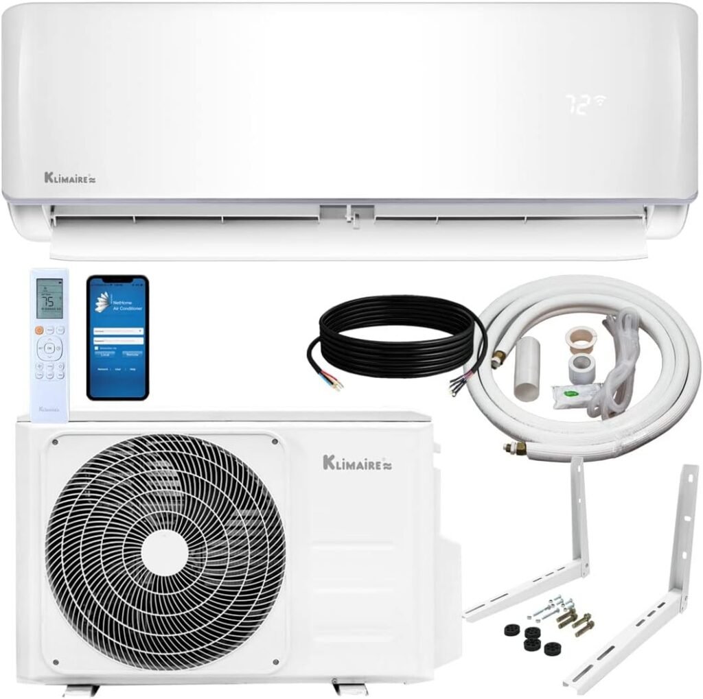 Klimaire 12,000 BTU 20.8 SEER2 Ductless Mini-Split Inverter Air Conditioner Heat Pump System with 15-ft Installation Kit Wall Bracket 115V