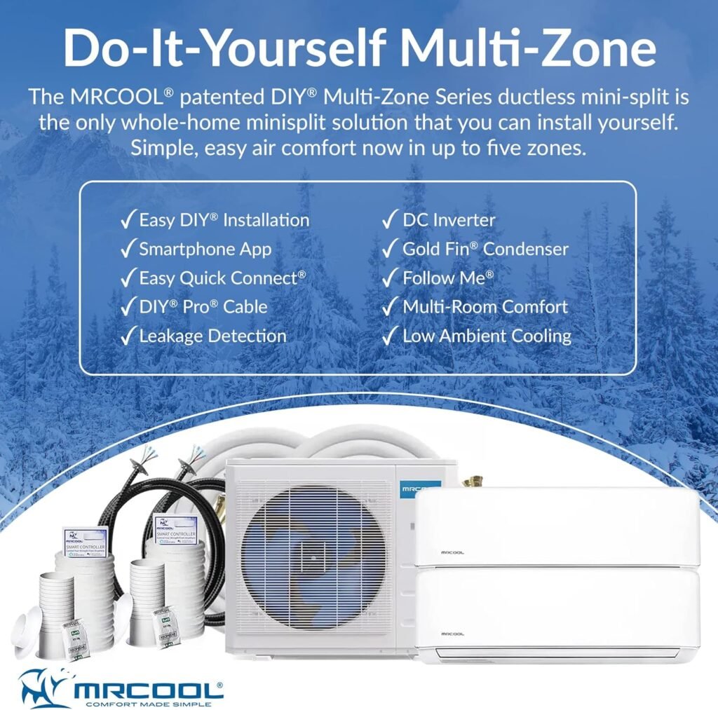 MRCOOL DIYM227HPW01C07 DIY Series Dual Zone Ductless Mini Split Air Conditioner and Heater, White