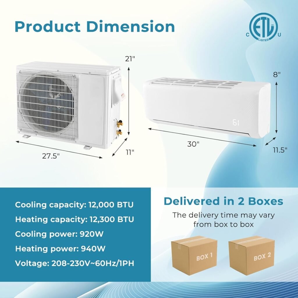 PETSITE 12,000 BTU Mini Split AC/Heating System, 21 SEER2 Ductless Inverter with Pre-Charged Heat Pump, Mini Split with Remote Control  Full Installation Kit (12000BTU, 208-230V, 21 SEER2)