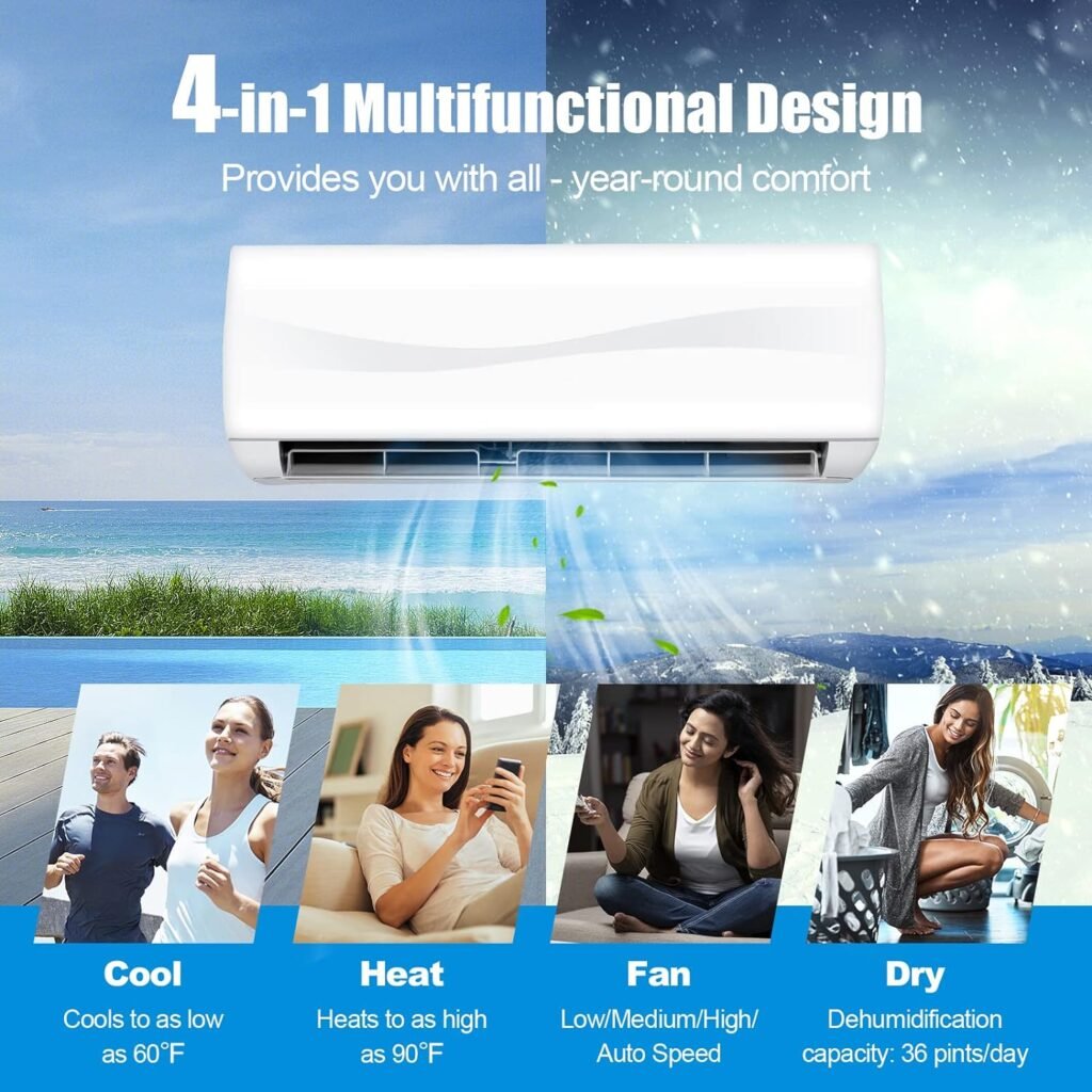 PETSITE 12000 BTU Mini Split Air Conditioner Pre-Charged Inverter Heat Pump System, 17 SEER2 208-230V Wall Mounted Ductless AC Unit Energy Saving with Installation Kit Cools Rooms up to 750 Sq. Ft, White : Home  Kitchen