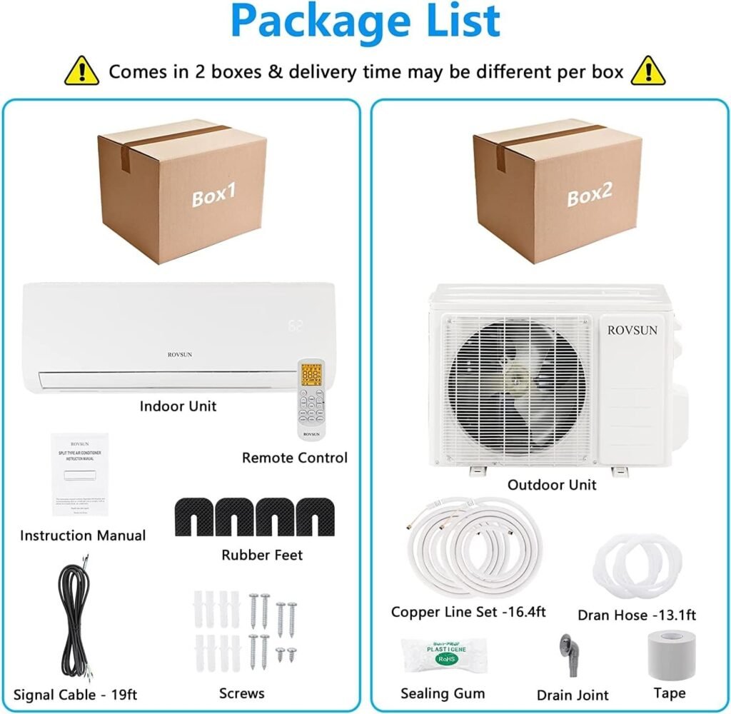 ROVSUN 12,000 BTU Wifi Enabled Mini Split AC/Heating System with Inverter, 19 SEER 115V Energy Saving Ductless Split-System Air Conditioner with Pre-Charged Condenser, Heat Pump  Installation Kit