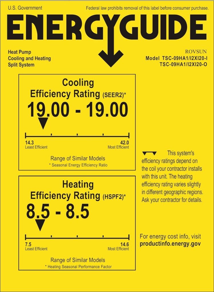 ROVSUN 9,000 BTU Mini Split AC/Heating System with Inverter, 19 SEER 115V Energy Saving Ductless Split-System Air Conditioner with Pre-Charged Condenser, Heat Pump, Remote Control  Installation Kit