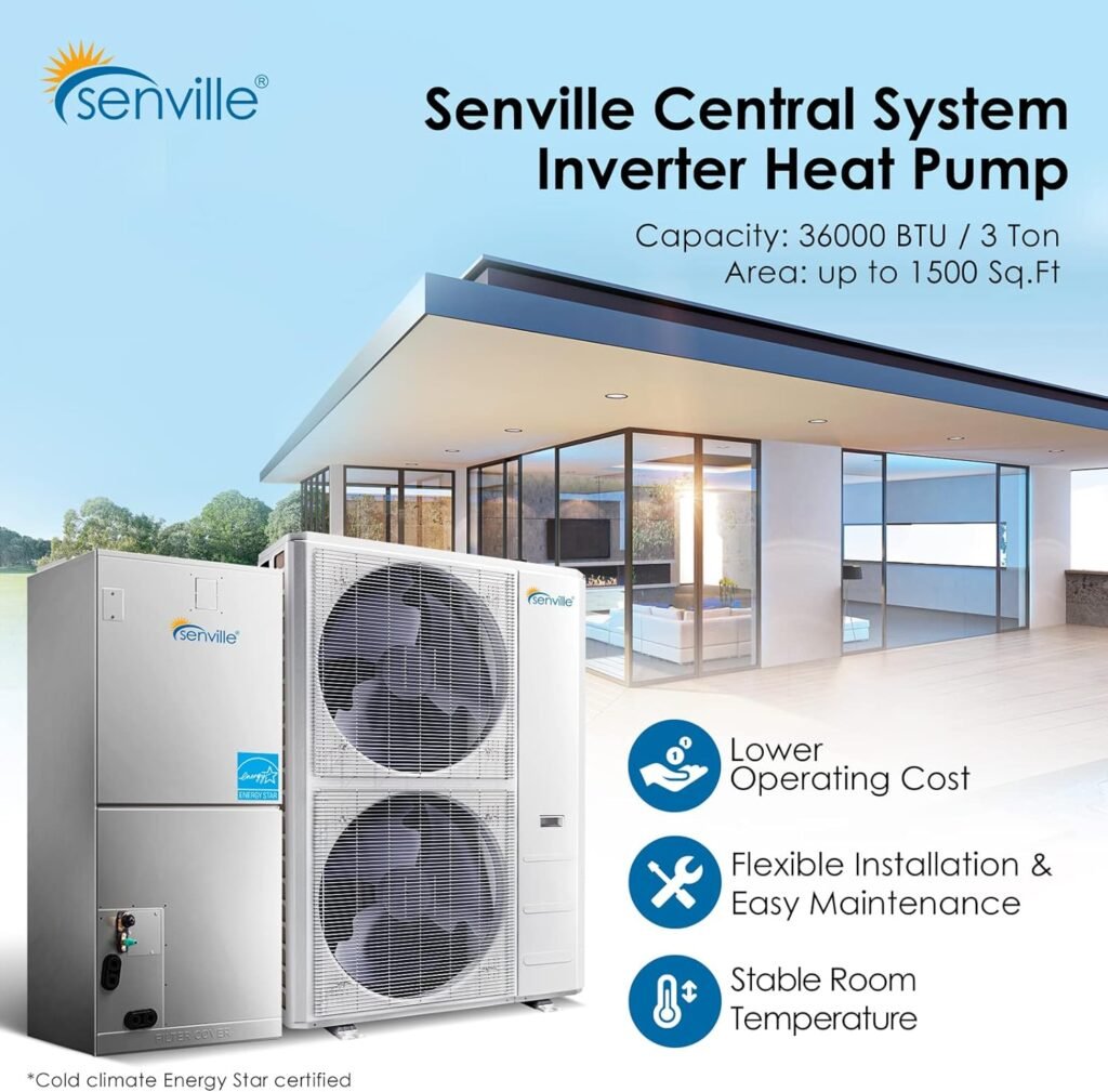 Senville 3 Ton Central Air Conditioner Heat Pump Split System, 36,000 BTU, Inverter, Variable Speed, 10KW AUX, 208/230V