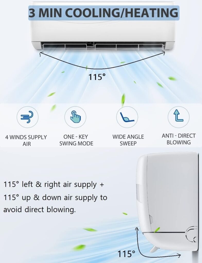 SIMOE Mini Split AC Energy Efficient Air Conditioner  Heating System with Inverter Wall-mounted AC with 1 Ton Heat Pump, Ductless AC (9000BTU 208-230V)