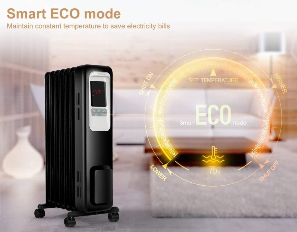 Space Heater, KopBeau 1500W Oil Filled Radiator Electric Heater with Digital Thermostat, 24 Hrs Timer  Remote, Portable Heater for Full Room Indoor