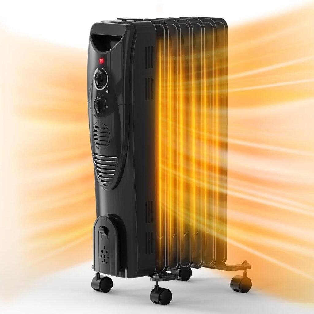 Oil Heater, 1500W Air Choice Electric Portable Space Heaters with 3 Heat Settings, Overheat  Tip-Over Protection, Adjustable Thermostat, Quiet Oil Filled Radiator Heater for Indoor Use, Home, Office