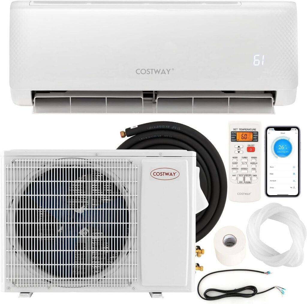 COSTWAY 22,000 BTU Mini Split Air Conditioner, with Remote/APP Control, Heat Pump, 21 SEER2 Inverter, 24H Timer, Auto Clean for Rooms up to 1500 Sq.Ft, 208-230V (22000BTU, 208-230V, 21 SEER2)