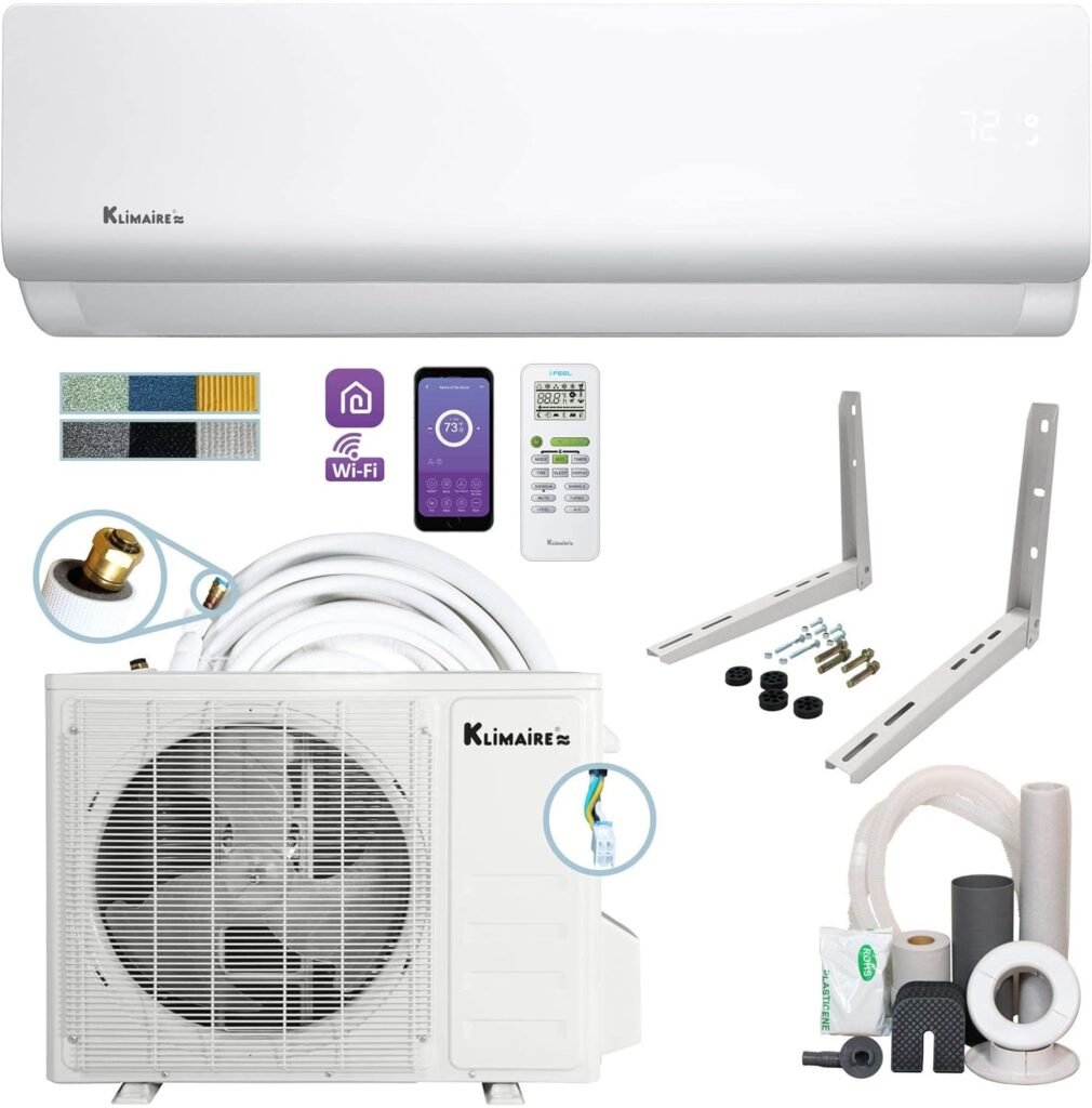 Klimaire DIY 12,000 BTU 19 SEER Mini Split Heat Pump Air Conditioner w/ 25-ft Pre-Charged Quick-Connect Installation Kit - 230V