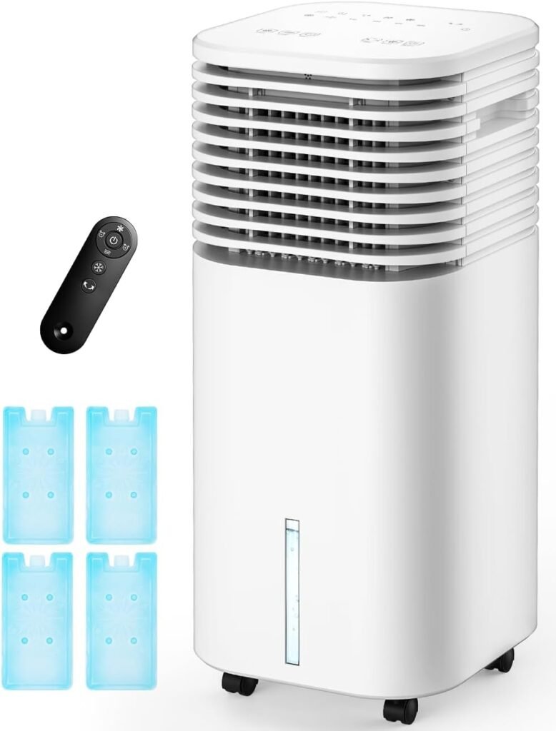 4-IN-1 Portable Air Conditioners, Evaporative Air Cooler w/4 Modes  3 Speeds, 15H Timer for Smart Auto-off, 2-Gal Tank for 20H Cooling,17FT Remote,No Hose Needed,120°Oscillating Swamp Cooler